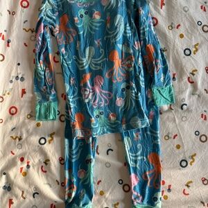 Little Sleepies Blue Octopus Print Pajama Set with Mint Cuffs